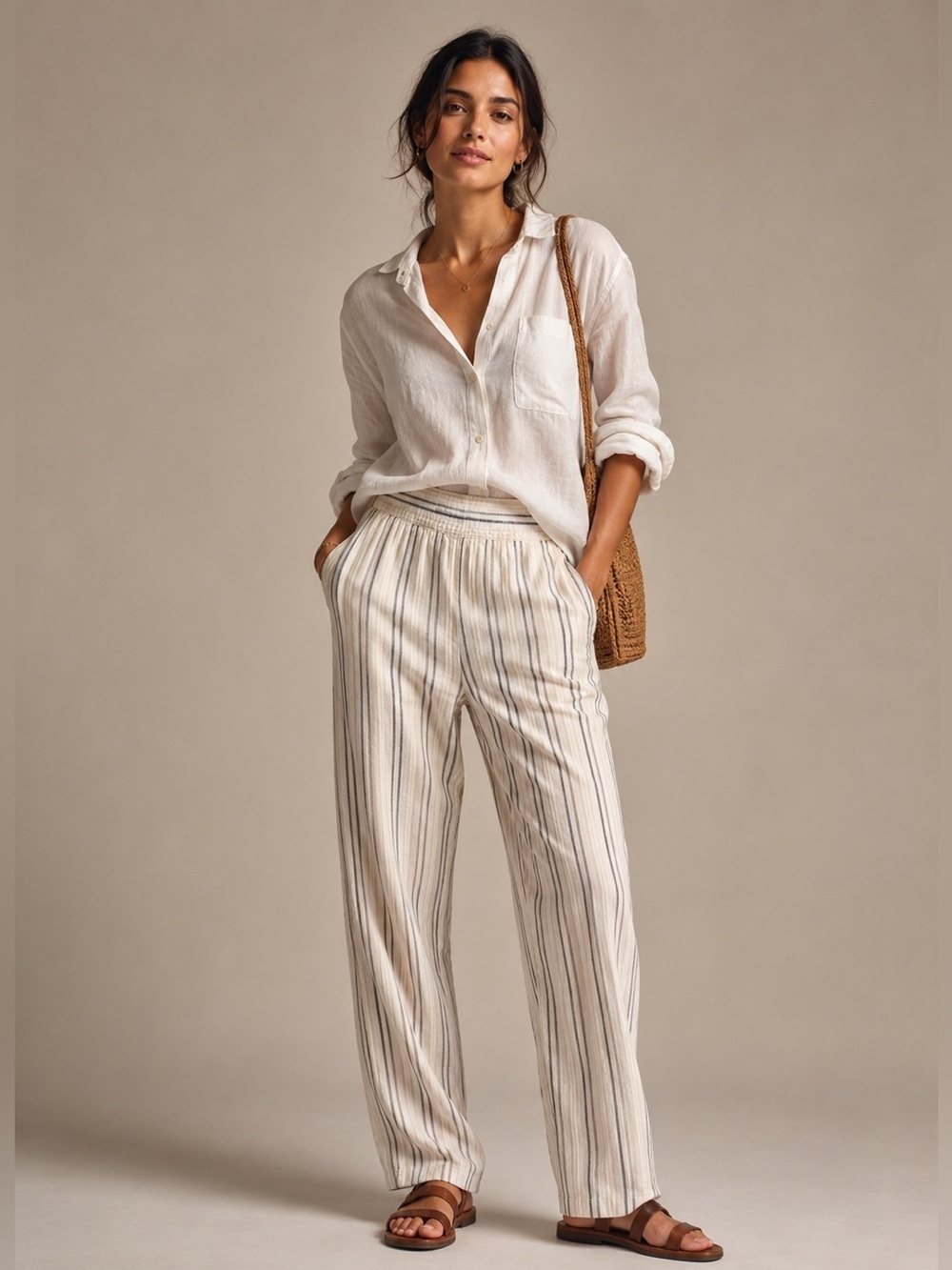 Zara vertical relaxed striped cotton blend pants. Size S. Light Summer vacation